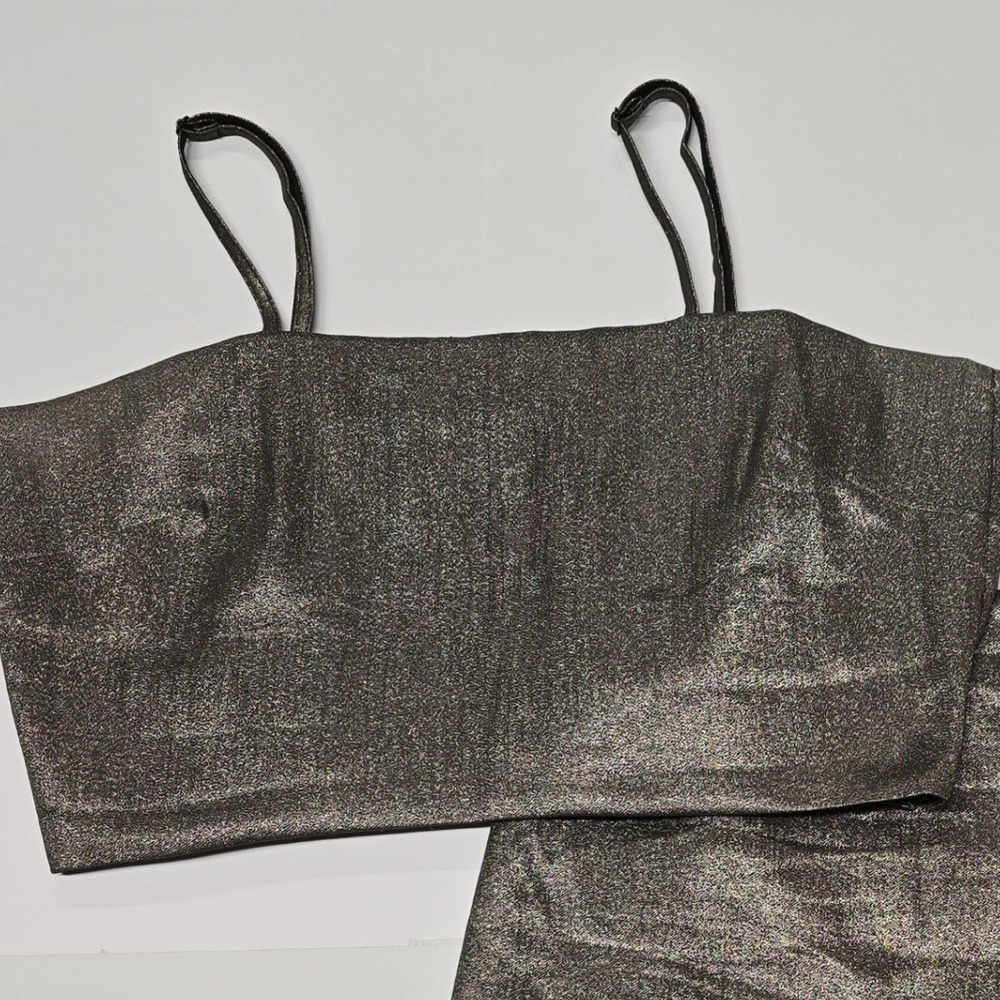 Other‎ Stories Metallic Sparkle Square Neck Crop Top Spaghetti Strap Size 12